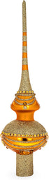 11 Inches Dimensional Christmas Tree Topper with White and Golden Jewels on Sparkling Orange Glass