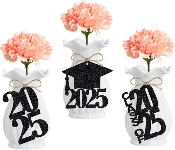 24Pcs Black Glitter 2025 Graduation Cutouts Tags, Class of 2025 Graduation Tags for 2025 Party Table Decorations