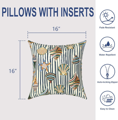 16x16 Inch, Set 2 Outdoor Throw Pillows Water Repellent Patio Pillows with Inners of for Patio Furniture Home Graden
