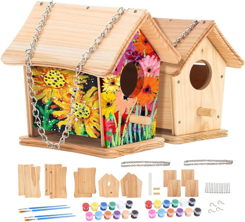 2pc DIY Birdhouse Kit, Cedar Wood Bird House Kits Bulk for Adults,