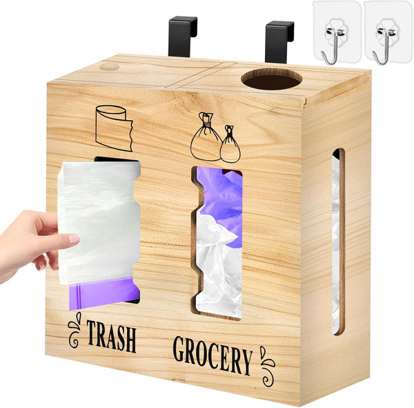 CMXZSAM 2 in 1 Trash Bag Dispenser and Grocery Bag Holder, Large Wooden