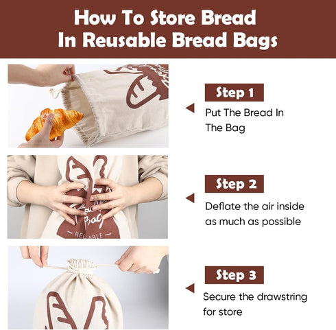 Seaury Kareen 2 Pack 1713Homemade Bread Bags, Bread Bags Reusable Linen with Plastic Lining, Large Loaf Storage Bags