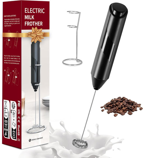 YSSOA Electric Milk Frother Handheld with Stainless Steel Stand Battery Operated Whisk