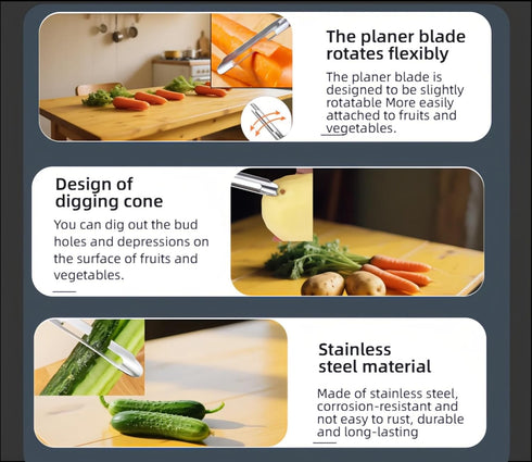 RyanDesign Commercial Professional Stainless Steel Peeler - Swivel Blade, Ergonomic Handle, Potato Eye Remover - Grade