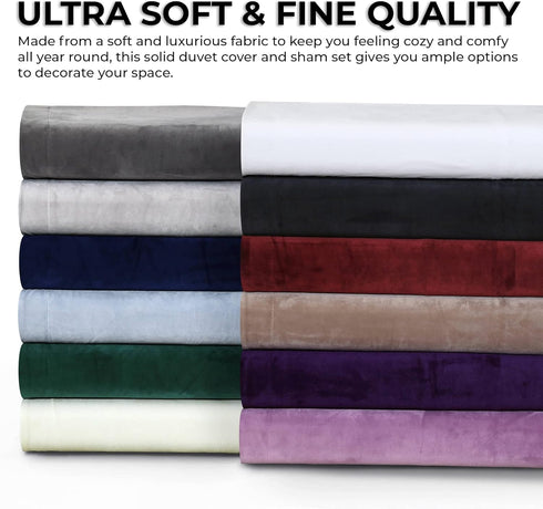 Venice Velvet Oversized Solid Duvet Set, 3 pcs, King, Navy Blue by Tribeca Living