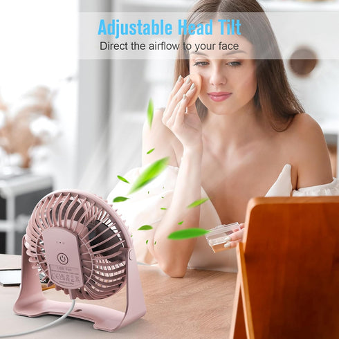 BESKAR USB Small Desk Fan, Portable Fan with 3 Speeds and 360° Rotation for Home and Office