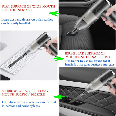 3-in-1 Mini Car Vacuum Cleaner, 10000PA Super Suction, Portable Hand-held for Desk and Car Cleaning