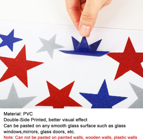 Whaline 96Pcs Glitter Stars Window Clings, Patriotic Blue Red White Stickers for 4th of July Party Supplies