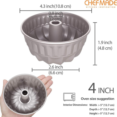 CHEFMADE 4PCS Mini Pan Set, 4-Inch Non-Stick Tube Pans Kugelhopf Mold Cake Pan for Oven Baking (Champagne Gold) by CHEFMADE
