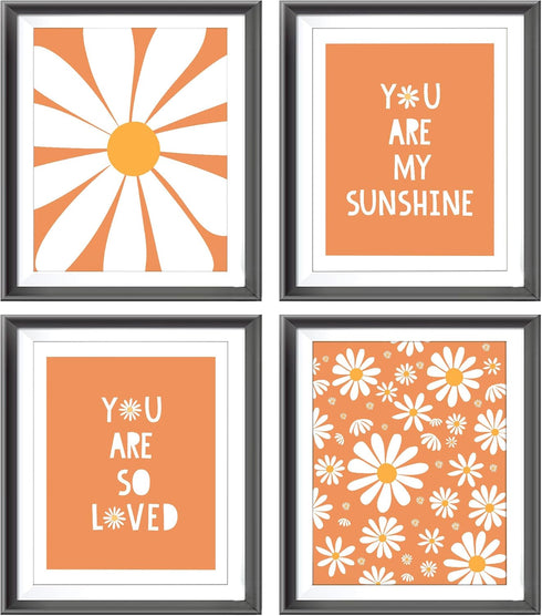 AEHIE Boho Orange Daisy Flower Wall Art Print, You Are My Sunshine