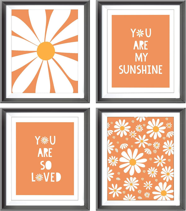 AEHIE Boho Orange Daisy Flower Wall Art Print, You Are My Sunshine