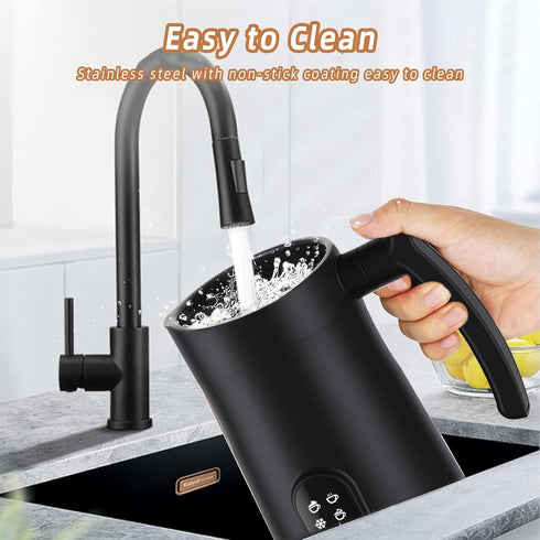 Milk Frother, 4 in 1 Electric Steamer with Handle, Automatic Warm and Cold Foam Maker for Coffee, 400W, Black