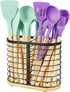 Large Utensil Holder for Kitchen Counter, 8.7" x 4.3" x 6.9", Wooden Base Matte Black Cooking Utensil Caddy