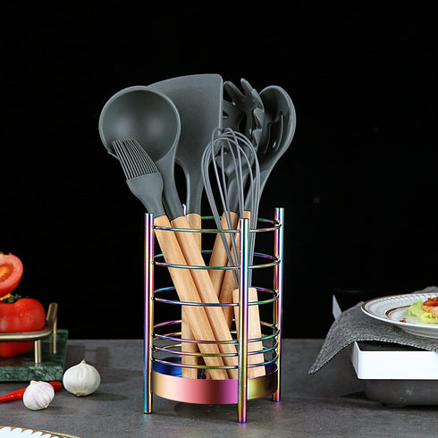 Rainbow Kitchen Utensil Holder for Counter, Stainless Steel Crocks with Rainbow Titanium Coating, Easy Cleaning