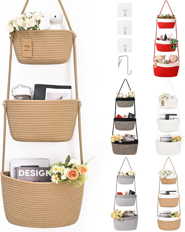 Hanging Storage Baskets, Over the Door Basket, Cotton Wall Baskets Storage, Hanging