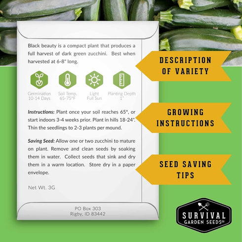 Summer Survival Garden Seeds Zucchini & Squash Collection Seed Vault - Non-GMO Heirloom Seeds for Planting Vegetables