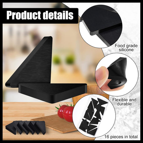 Set of 16 Cutting Board Feet, Non-Slip Silicone Pads, Black, Non-Adhesive, Glue Free