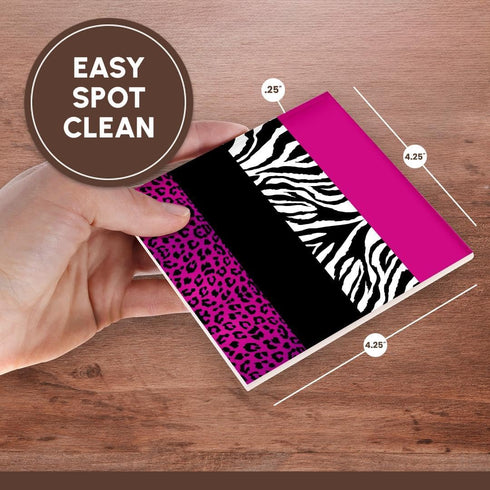 Pink Black and White Animal Print Coasters - 3dRose CST_35436_3, Set of 4
