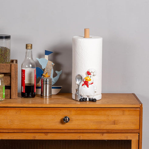 Polytree Countertop Farmhouse Rooster Chef Paper Towel Holder Stand with Decoration,Hand-Carved Wood Style for Kitchen