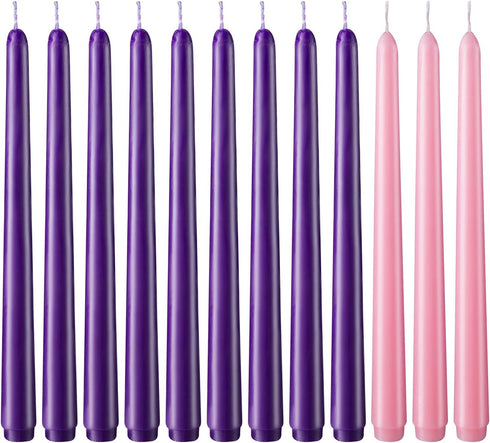 Christmas Products Set of 36, 27 Purple and 9 Pink 10 Inch Unscented Taper Advent Candles