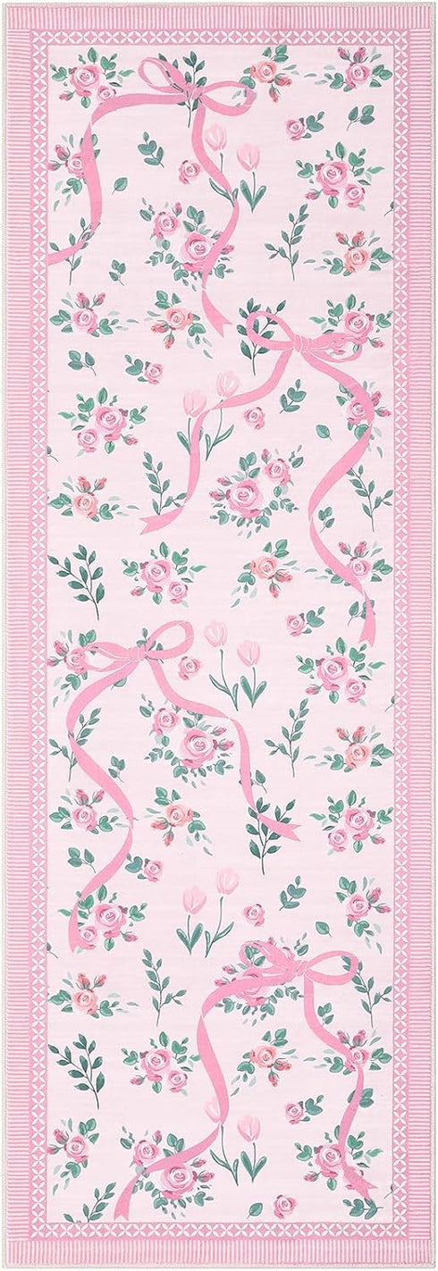 2.5x8 GarveeHome Runners for Hallways Non Slip, Kitchen Runner Rug Coquette Pink Rugs for Bedroom Girls, Low Pile Soft