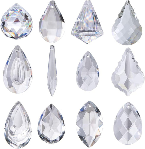 H&D Pack of 12 Clear Crystal Chandelier Lamp Lighting Drops Pendants Balls