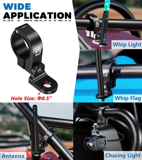 ATV Whip Light Mount, Sturdy Aluminum Alloy Flag Mount, 360° Rotating Adjustable Light Bar for ATV UTV Motorcycle