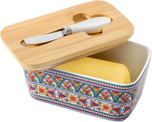 Butter Dish with Lid for Countertop, Hasense Large Ceramic Bohemian Butter Container