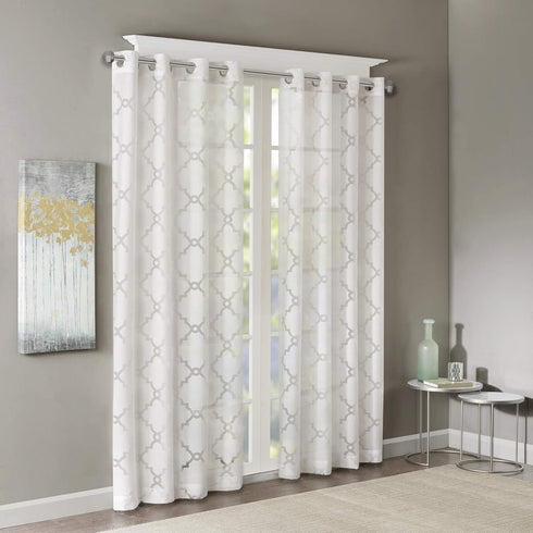 Madison Park Eden Single Curtain, Modern Contemporary Light Sheers for Bedroom, 50x84, White, Geometric Pattern