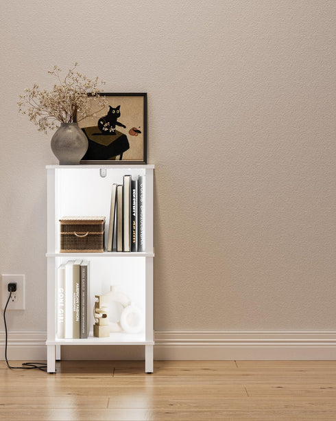 Apetaccat 2-Tier 11 14.2 27.4 Inches, Bookshelf with LED Lights, Modern Bookcase, Open Storage Book Shelf, Small Narrow
