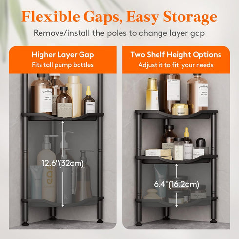 3 34 24 75 cm/13 9.5 29.5 inch Lifewit Floor Standing Shower Caddy Corner, Tier Plastic Shower Stand Rack