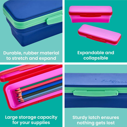 It's Academic Flexi Storage Box with Lid, Compact Collapsible Pencil Case for Craft and School Supplies, Pink and Blue,