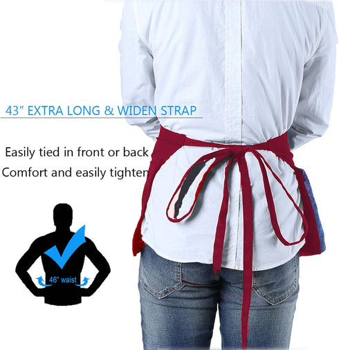 BOHARERS Waist Apron with 3 Pockets - Red Waitress Waiter Server Short Apron
