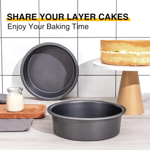 HONGBAKE 8 Inch Round Cake Pan Set for Baking with 60 Pieces Parchment Paper, Nonstick Circle Cake Pans Set of 2, Layer Cake Tin, Cheesecake Mold, Huty Duty - Grey by HONGBAKE