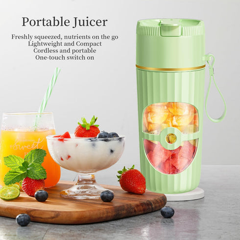 Glass Portable Blender for Smoothies and Shakes, USB-C Rechargeable, 15oz/450ml Mini Cordless Maker for Home, Travel,