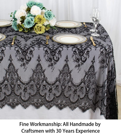 ShinyBeauty Lace Tablecloth Rectangle - 60''x120'' Black Lace Party Tablecloth, Rustic Floral Lace Table Cover