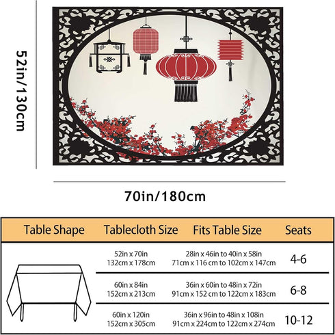TKS MITLAN 52 70 Inch 4-6 Chinese Lantern Decorative Rectangle Tablecloth Festival Window Flower Cherry Pattern