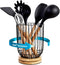 Utensil Holder for Kitchen Counter, Large Rotating Utensils Caddy for Farmhouse Cooking, Spatula Holder (Metal + Bamboo)