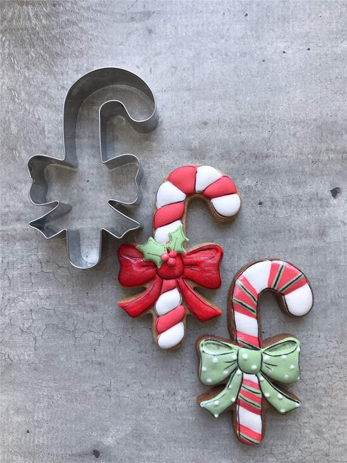 LILIAO Christmas Candy Cane with Bow/Ribbon Cookie Cutter, 2.8 x 4.3 inches, Stainless Steel