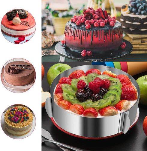 Adjustable Cake Ring 6 to 12 Inch, Stainless Steel Round Mousse Mould Ring Bakeware Tools for Cake Decorating