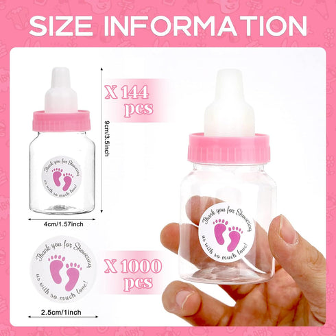 144 Pcs Mini Baby Shower Milk Bottles Favors for Baby Shower White Plastic Mini Bottles for Party Favors Boy Party