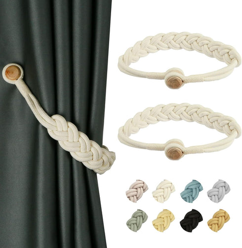 BEL AVENIR Curtain Tiebacks, Magnetic Woven Curtain Holdback Drapery Tie-Back (Ivory Braid-2 Pack)