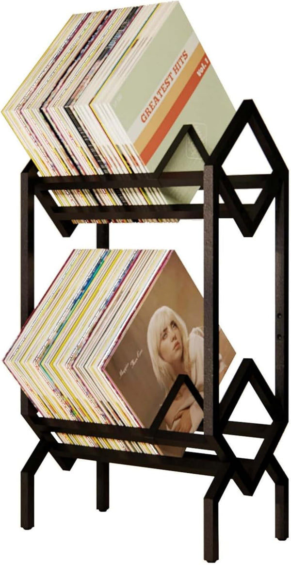 Double Layer Vinyl Record Storage Shelf, LP Record Holder for 160-200 LPs, Ideal for Albums, Matte Black