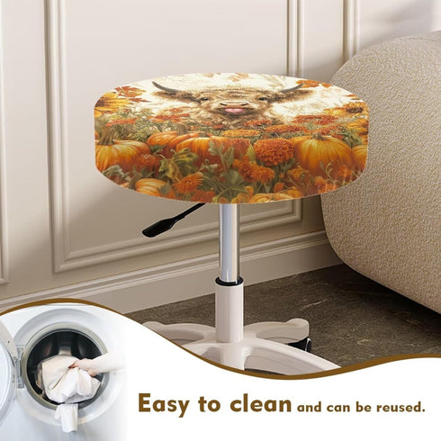 2 Pack 14-16 inch Kuiaobaty Fall Decorations Stool Covers Round Round Bar Stool Covers Cute Highland Cow Pumpkin Print