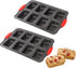 PLAZOTTA 2 Packs Mini Loaf Pan with Silicone Handle, 8 Cavity Non-Stick Baking Pan for Mini Bread, Brownies, Cheesecake