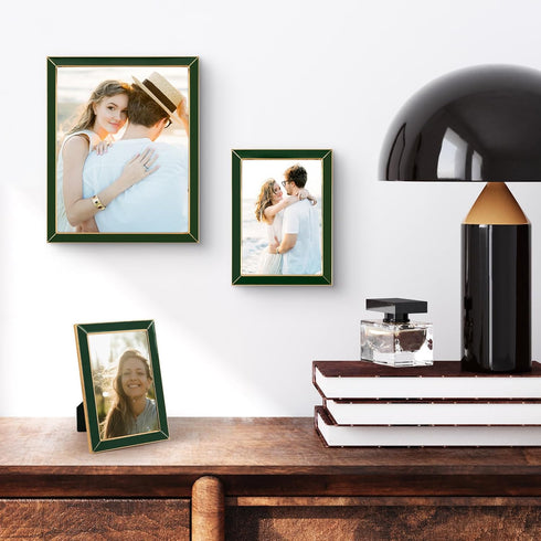 5x7 5x7 Frames-2 Set Frametory Enamel Picture Frame - Gold Metal Edge Green Enamel Picture Frame With Easel and Velvet