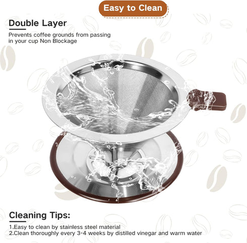 Pour Over Coffee Dripper - Reusable Stainless Steel Drip Cone Coffee Filter with Cup Stand, 1-2 Cup