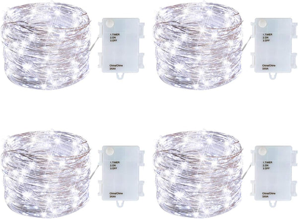 4 Pack Battery Operated Dewdrop LED Lights, Indoor Mini Fairy Lights with Timer, 30 Count LEDs, 10 Feet