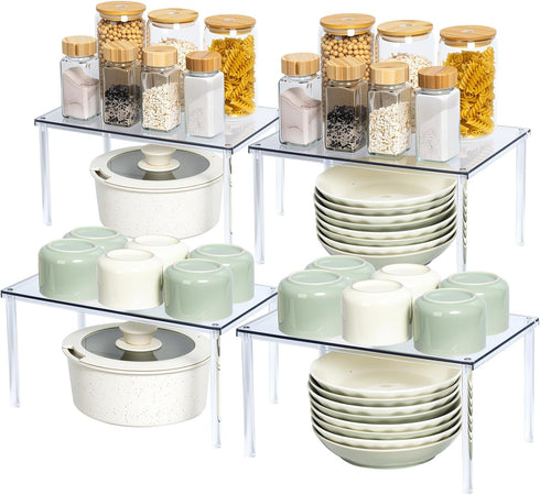Bobomoment Acrylic Cabinet Organizer, Set of 4 Spice Rack Organizer for Cabinet,
