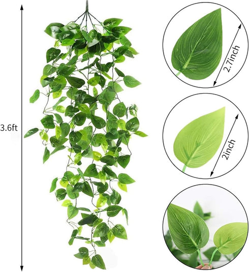 CEWOR 2pcs Fake Hanging Plants, 3.6ft Artificial Ivy Vine for Indoor Outdoor Home Decor (No Baskets)